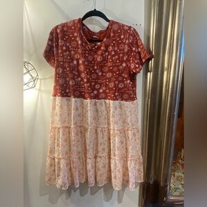OOAK Upcycled Sonoma Two-Tone Rust and Cream Tiered Dress